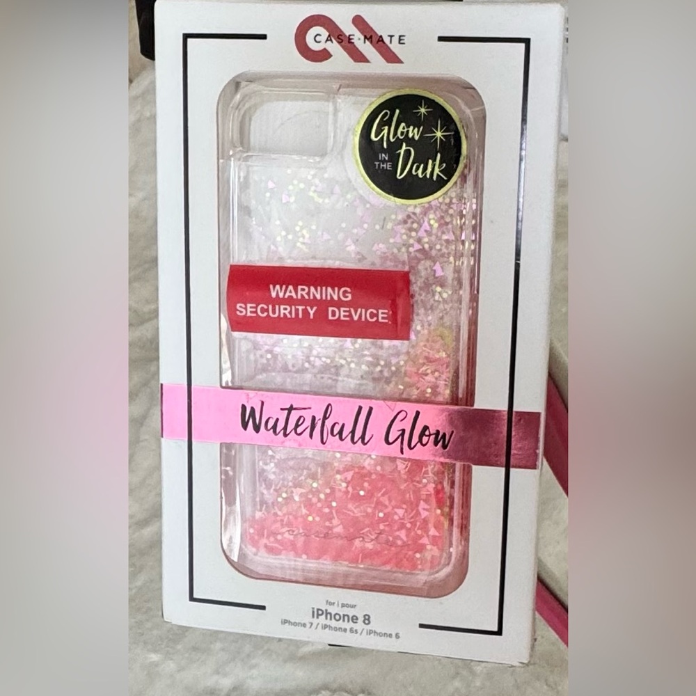 NWT Case-mate Waterfall Glow Pink Glitter Phone Case for IPhone 8, 6, 6s, 7.